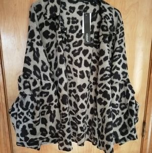 Black Women Animal Print Lantern Sleeve Blouse.